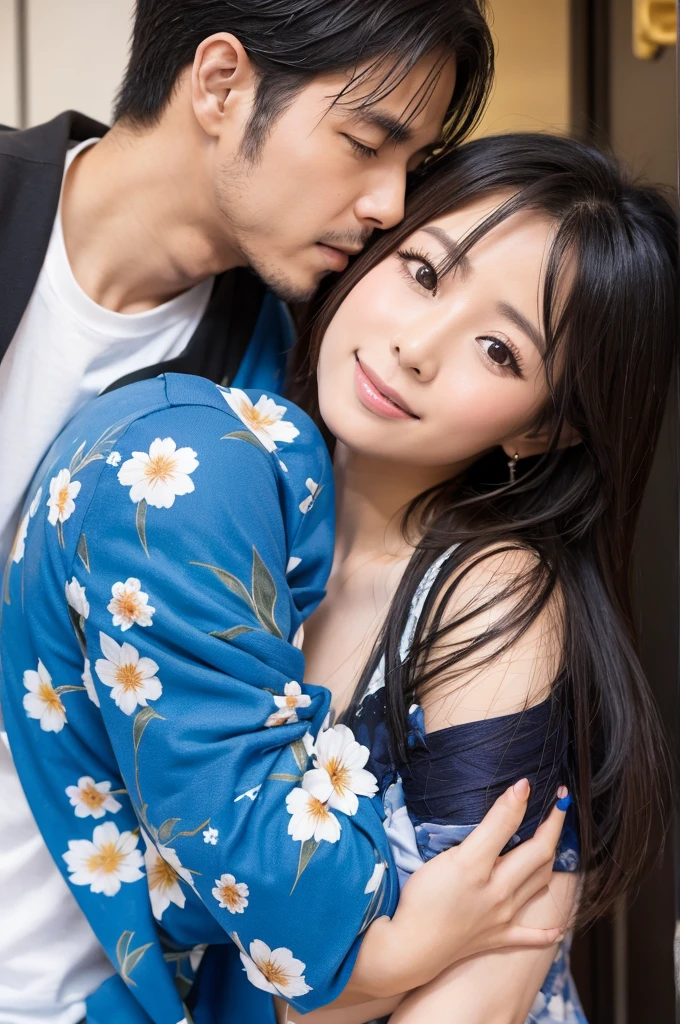 highest quality、4K quality、Skin texture reproduced in detail、Man Attacking、14 year old white girl attacked by man、baby face small face、A man strokes a woman's crotch、Man holds woman's chest(1.4)、A loose yukata