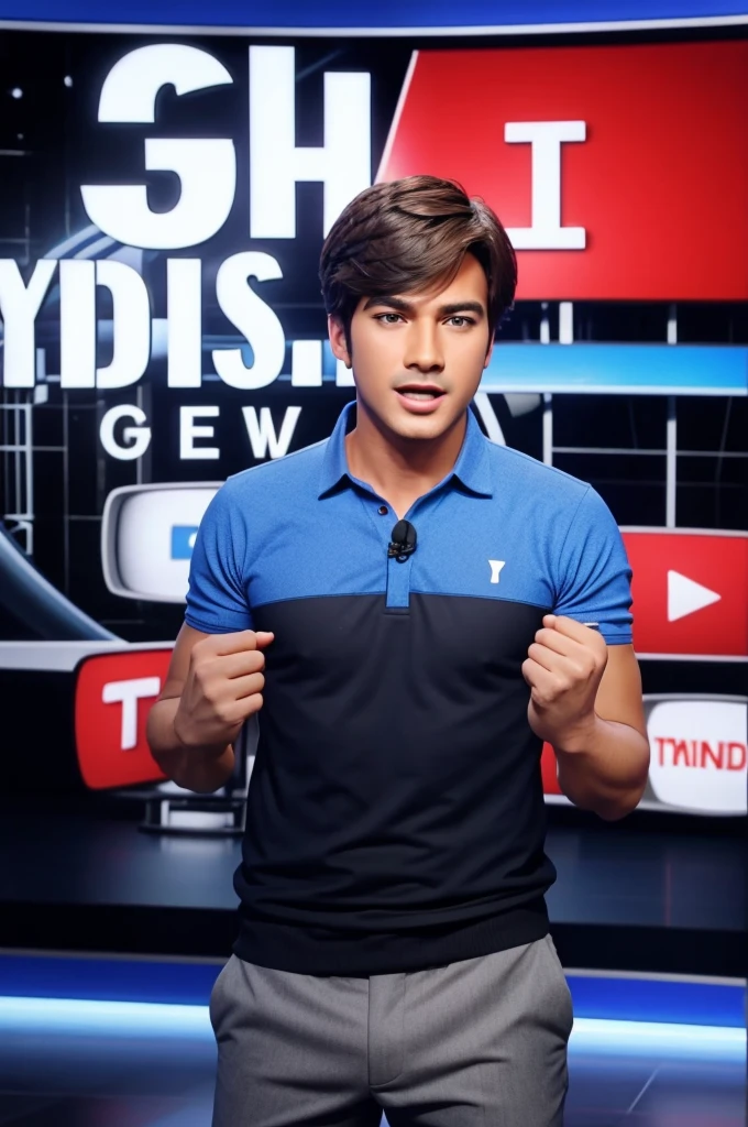 3D male news anchor telling news live for youtube
