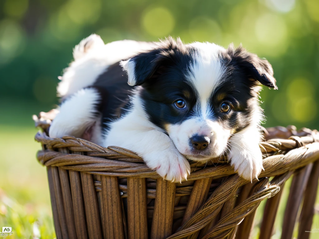 a border collie puppy, adorable puppy, cute dog, fluffy dog, playful dog, pet portrait, dog with beautiful eyes, dog with cute expression, dog with pointed ears, dog with long fur, dog in natural setting, outdoor scene, natural lighting, vibrant colors, highly detailed, photorealistic, (best quality,4k,8k,highres,masterpiece:1.2),ultra-detailed,(realistic,photorealistic,photo-realistic:1.37)