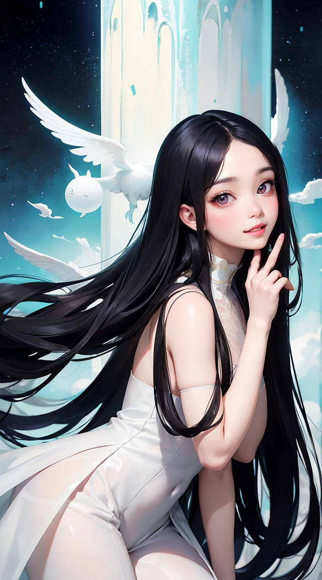 A woman in a white dress、Woman with long black hair poses for a photo, fanbingbing, li bingbing, Zhang Jingna, li zixin, Dilraba Dilmurat, Ruan Jiamei!, lu ji, lulu chen, xintong chen, Inspired by Zhou Wenjing, wenfei ye, Huang Shiwen, Xue Han
