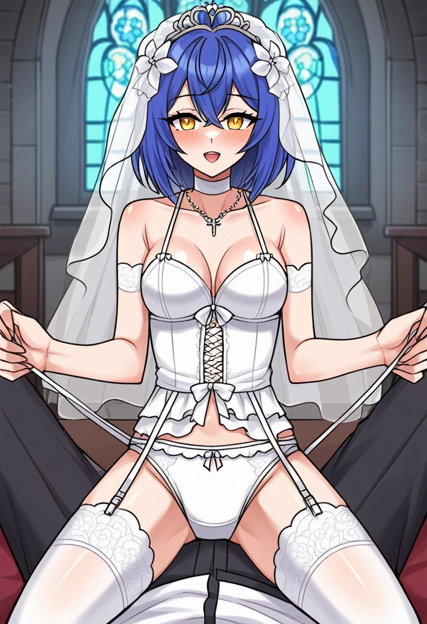 a father (he had been brainwashing by his second son,crossdressing,Sex with his second son every day, wear sexy Wedding lingerie,bride of his second son,have one's first night,,swear live as the wife of his second son for life) ,an empty abandoned church,in front of the confessional table