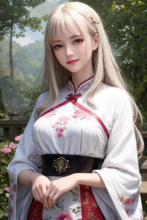 anime - style girl with white hair and red dress holding a card, Guviz-style artwork, White Very Long Hair, Beautiful character painting, Beautiful digital artwork, with long white hair, trending on cgstation, Realistic anime 3 d style, by Yang J, author:Fan Qi, palace , A girl in Hanfu, IG model | Art germ