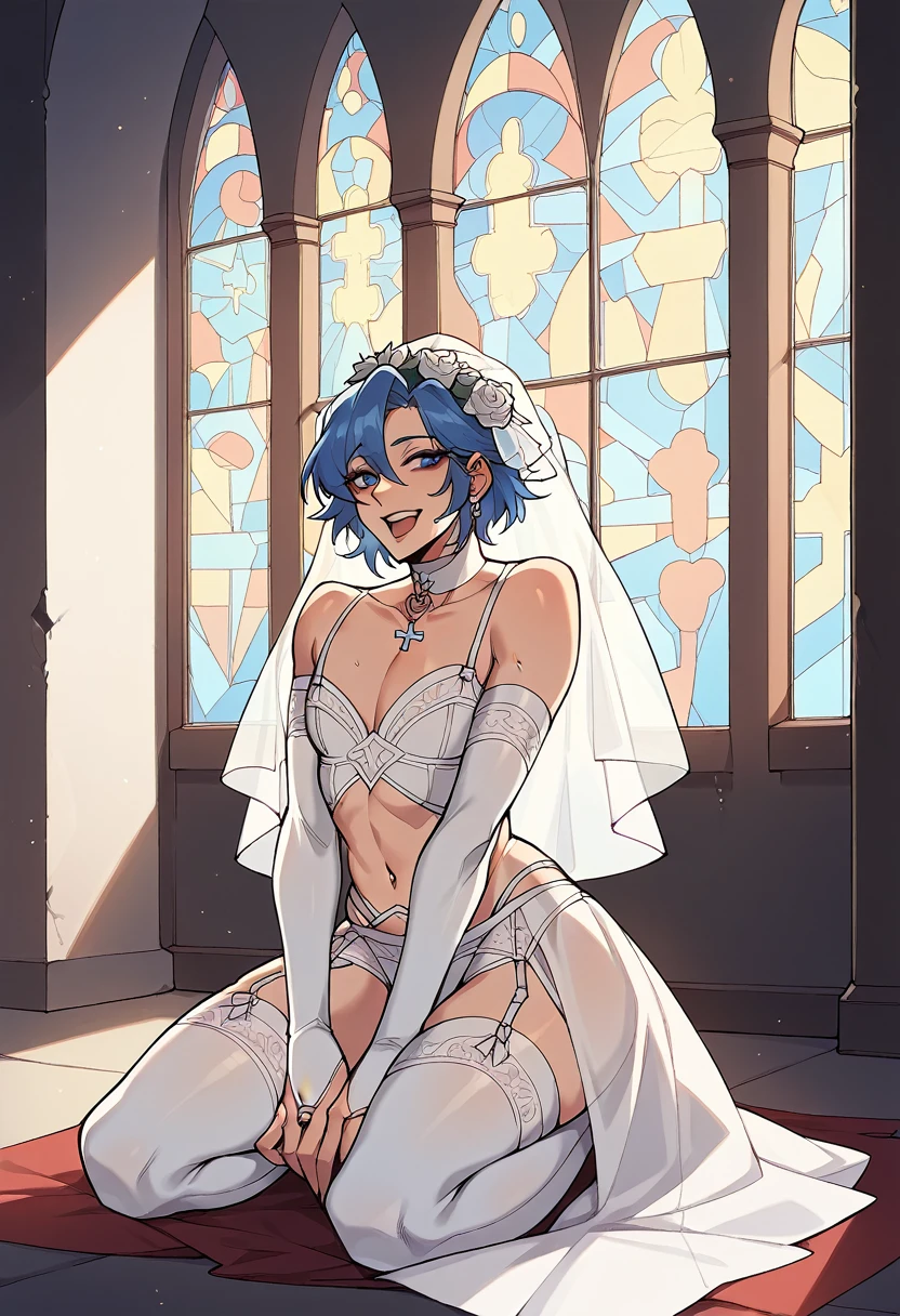 a father (he had been brainwashing by his second son,crossdressing,Sex with his second son every day, wear sexy Wedding lingerie,bride of his second son,have one's first night,,swear live as the wife of his second son for life) ,an empty abandoned church,in front of the confessional table