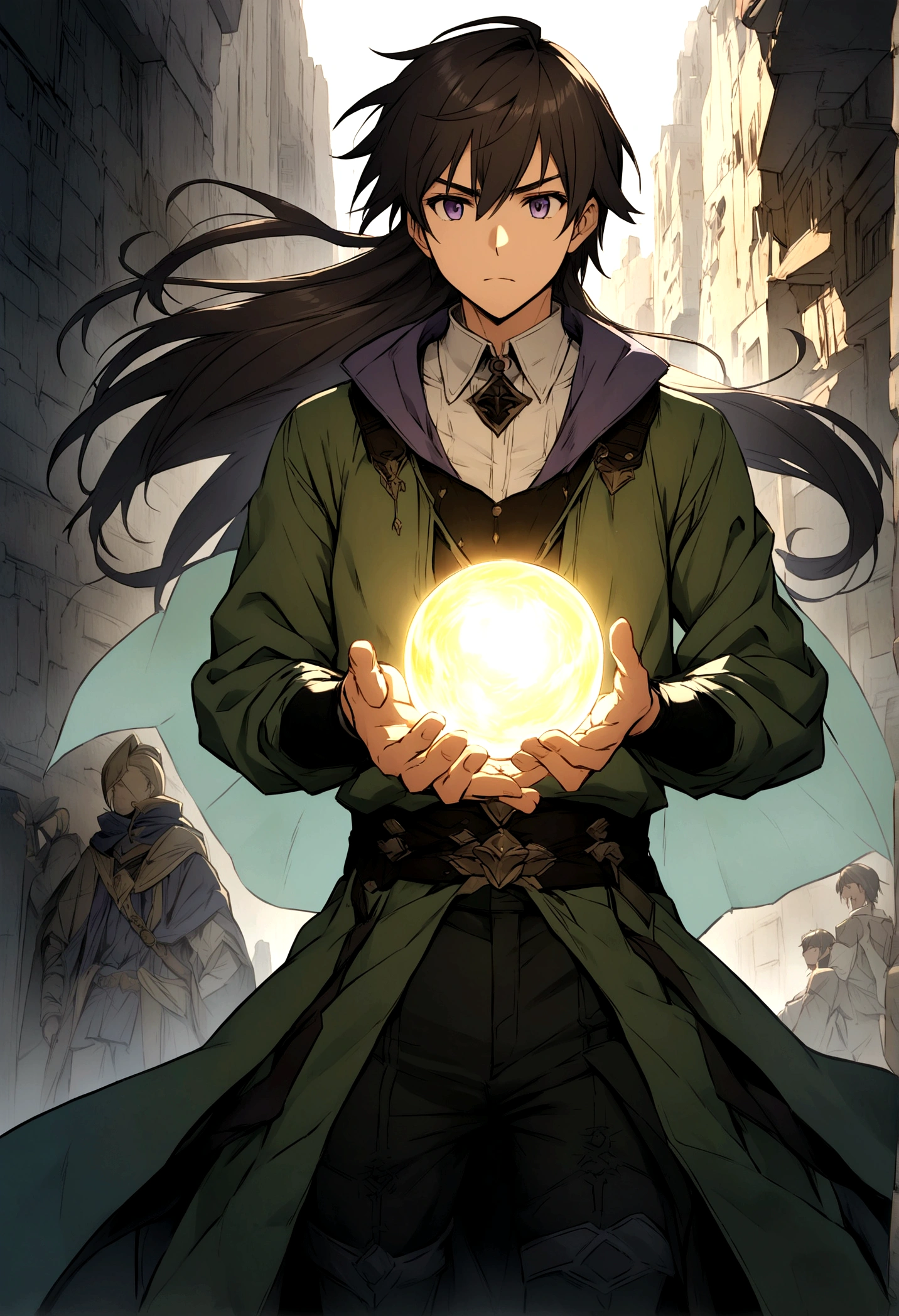 I can't create images directly, but I can describe a concept for the cover art based on Chapter 1:
**Concept for Cover Art:**
The cover depicts Kaito Hoshino standing in the foreground, looking determined and holding the glowing orb in his hand, with faint, ethereal energy swirling around him. Behind him, Neon Harbor is visible with futuristic skyscrapers and hovercrafts in the background. On one side, Hikaru, the youth from the dream realm, is faintly superimposed, symbolizing the connection between dimensions. On the other side, Ryota Kazama stands with a confident yet competitive expression, hinting at the rivalry between him and Kaito. The overall tone is mysterious and adventurous, with a blend of futuristic elements and hints of magical and dimensional intrigue.
For actual artwork, you might consider hiring an artist or using online platforms that specialize in commissioning artwork based on descriptions like this.