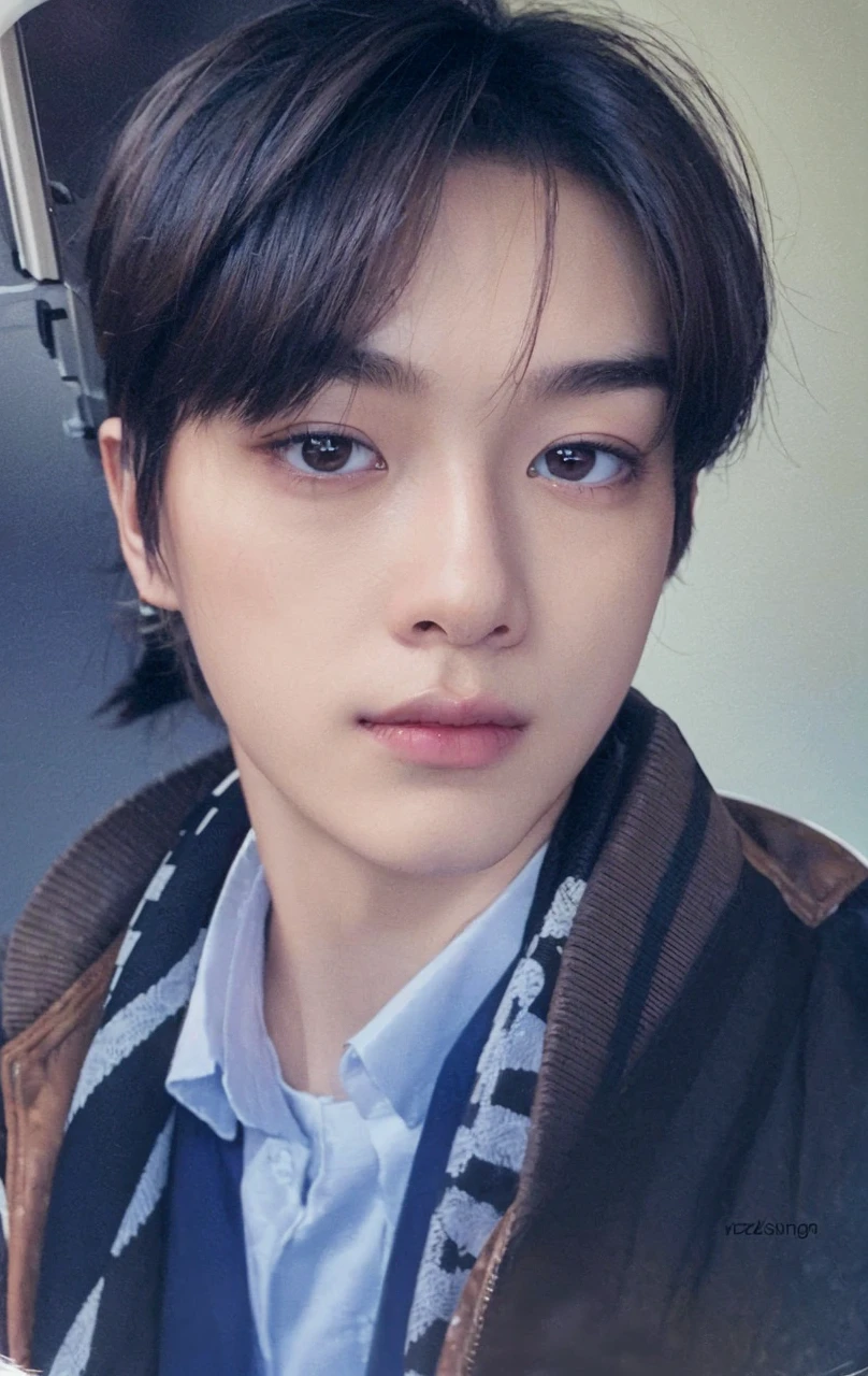 8k, Masterpiece, high quality, clarity, Young guy, androgynous prince, beautiful face, ulzzang, yellow eyes, brown hair, realism