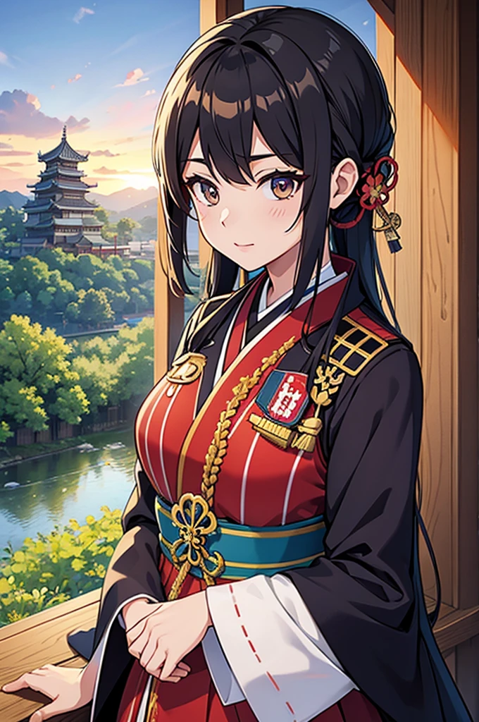 Female, solo, meiji military outfit, pov, boshin, Japanese castle background