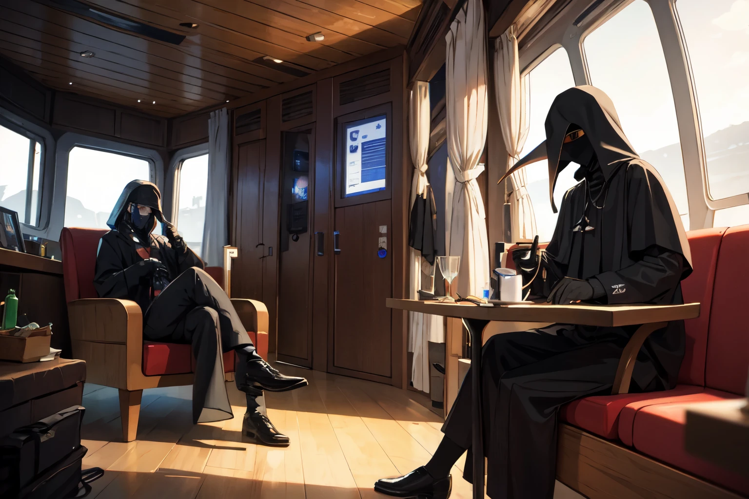 passenger ship,Plague Doctor,mechanic,male,sitting