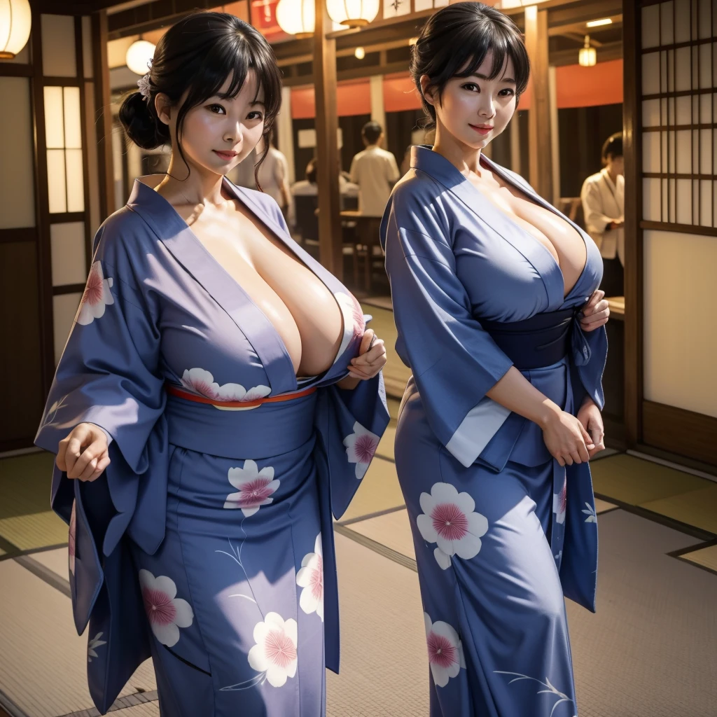 30-year-old mature woman wearing yukata and going to a summer festival、A Japanese Lady、aunty、A dark-haired、cleavage of the breast、gigantic breasts、 Big buttocks、plump figure、、portlate、Top image quality、masterpiece