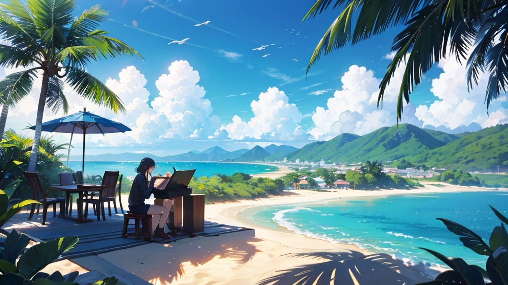blue sea、Tropical、Southern Island、sunny、Beautiful scenery、Acoustic guitar
