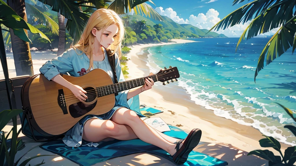 blue sea、Tropical、Southern Island、sunny、Beautiful scenery、Acoustic guitar