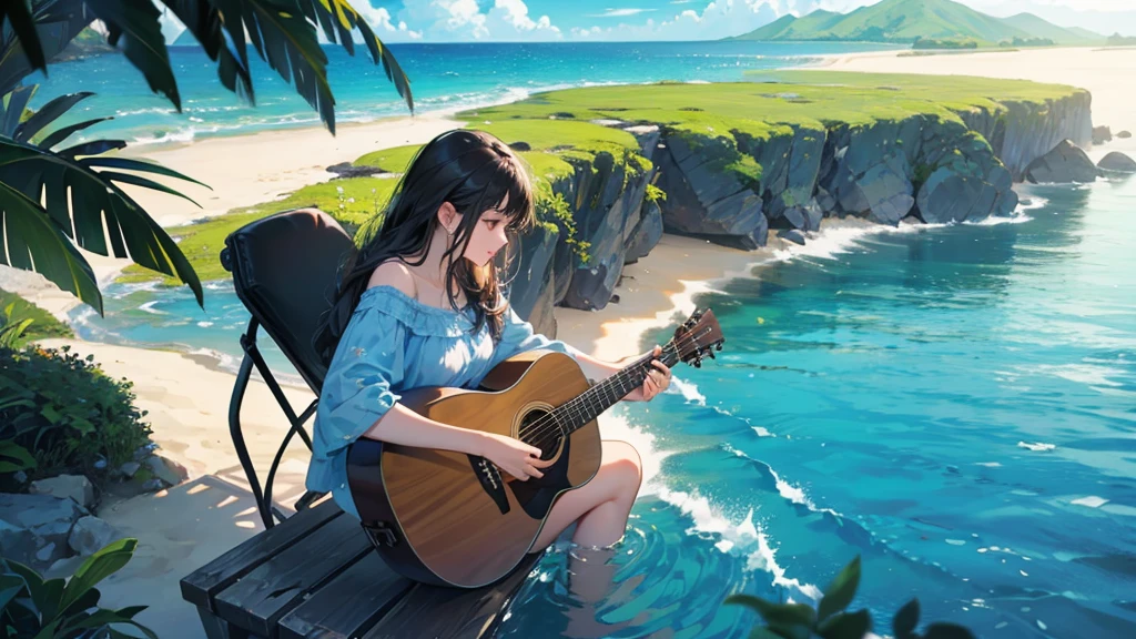 blue sea、Tropical、Southern Island、sunny、Beautiful scenery、Acoustic guitar