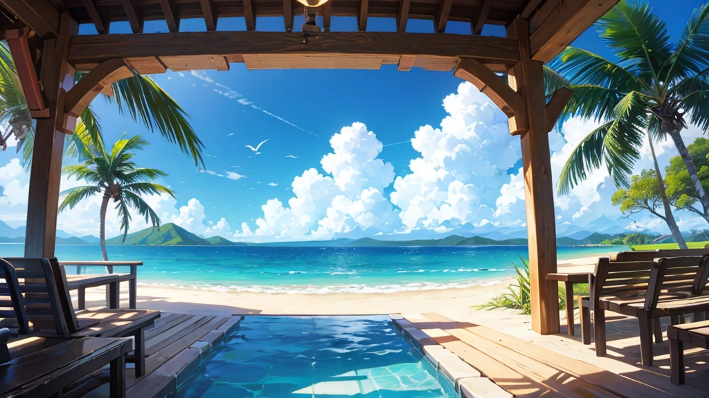blue sea、Tropical、Southern Island、sunny、Beautiful scenery、Acoustic guitar