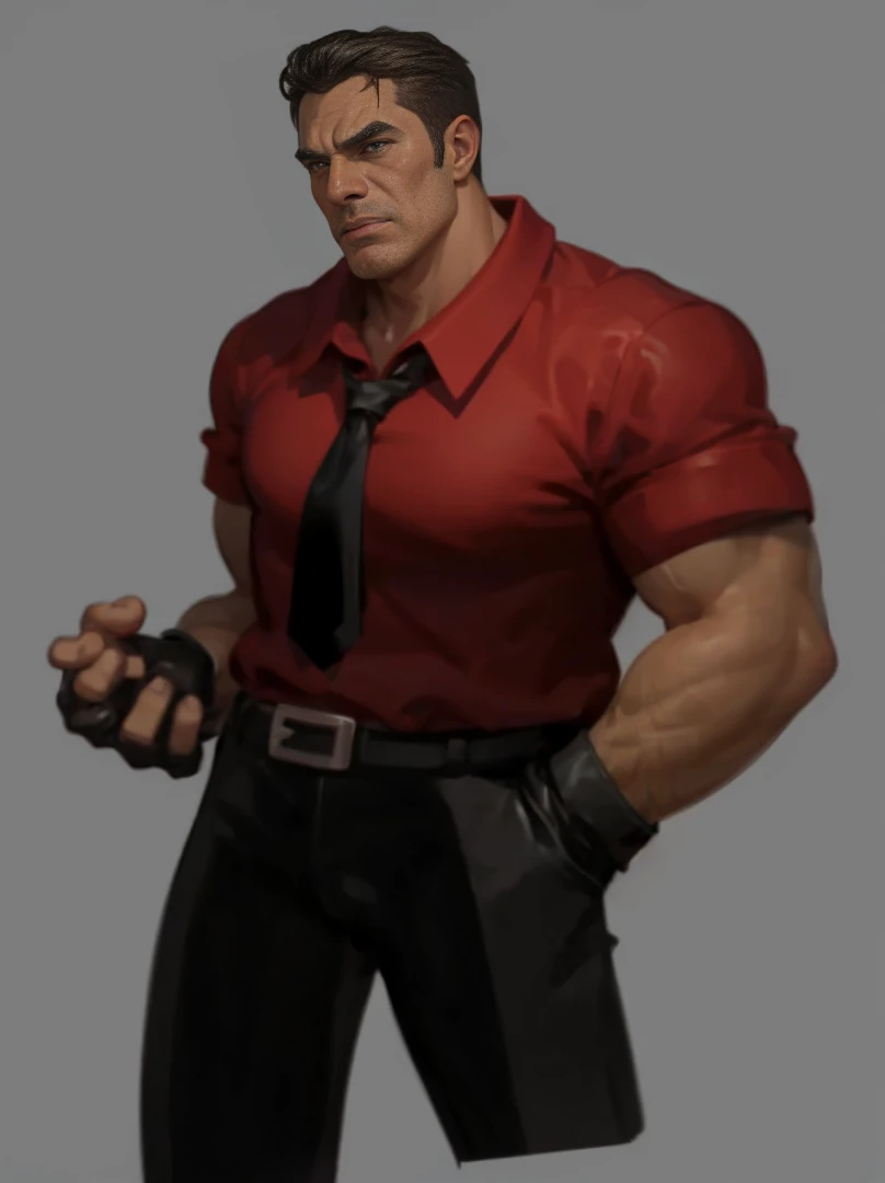 European and American cartoons,Strong Man,Red shirt,Black tie,Top Light,Black leather gloves