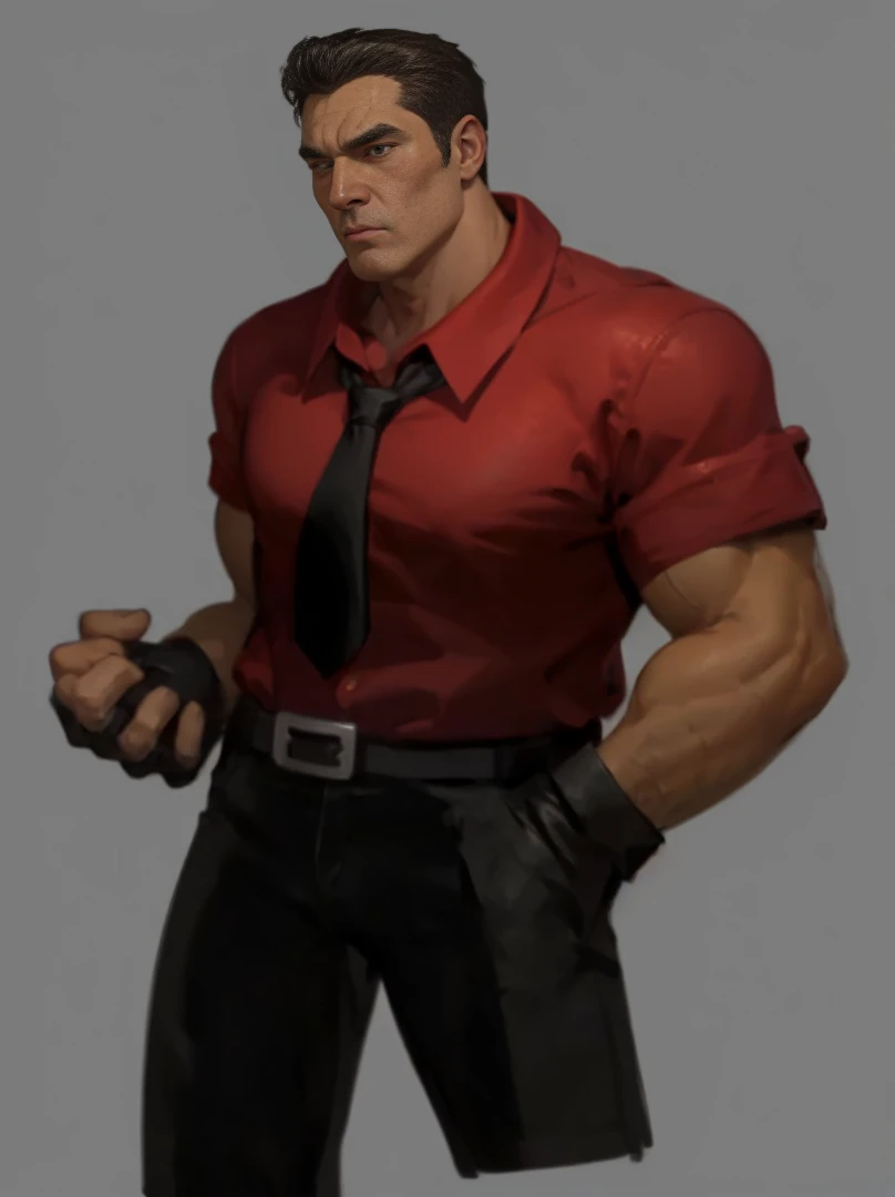 European and American cartoons，Strong Man，Red shirt，Black tie，Top Light，Black leather gloves