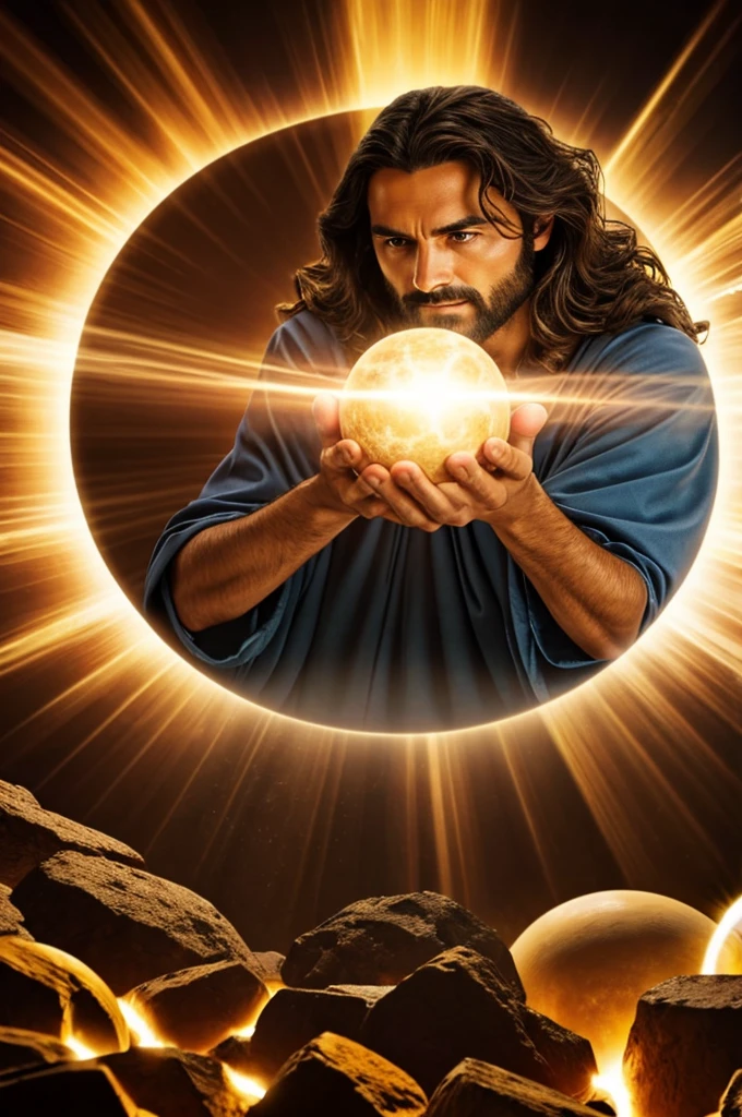 Jesus gathers magic power in his hands，Forming a large ball of energy