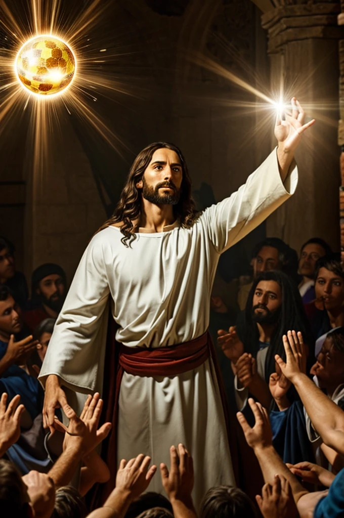 Jesus gathers magic power in his hands，Forming a large ball of energy
