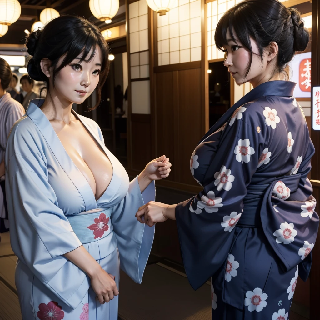 30-year-old mature woman wearing yukata and going to a summer festival、A Japanese Lady、A dark-haired、cleavage of the breast、gigantic breasts、 Big buttocks、plump figure、、portlate、Top image quality、masterpiece