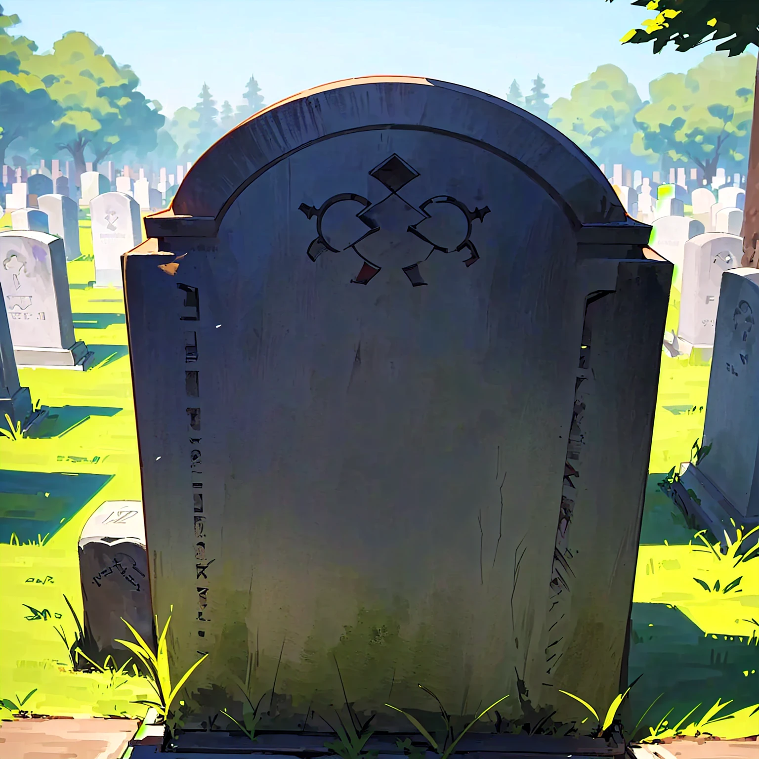 there is a cartoon style image of a grave in a cemetery, background art, grave, graveyard background, background artwork, low detailed. digital painting, random background scene, graves, tombstones, detailed 2d illustration, graveyard, anime background art, detailed digital painting, tombstone, graveside, gravestones, graveyard tombstones, in the middle of a graveyard