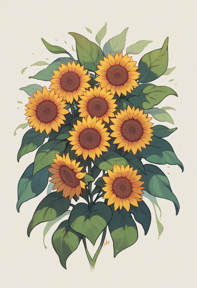 Small rock in the foreground, and behind is a background with sunflowers