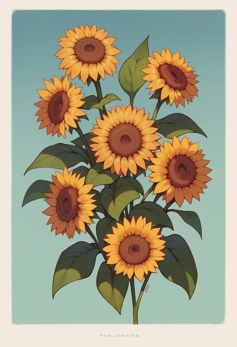 Small rock in the foreground, and behind is a background with sunflowers