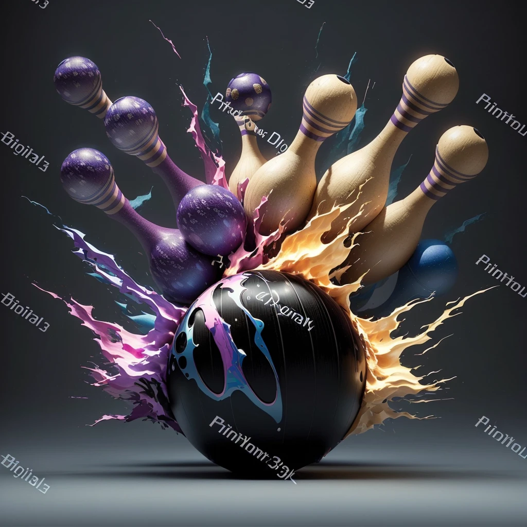 a close up of a bowling ball hitting a bunch of pins, bowling, 3d illustration, 3d illustration, Abstract 3d artwork, Detailed digital 3D art, Stylized digital art, Art Illustration, Stylized digital illustration, Arcane Bomb, 3D digital art, 3D digital art, 3D Art Rendering, 3D digital art 4k