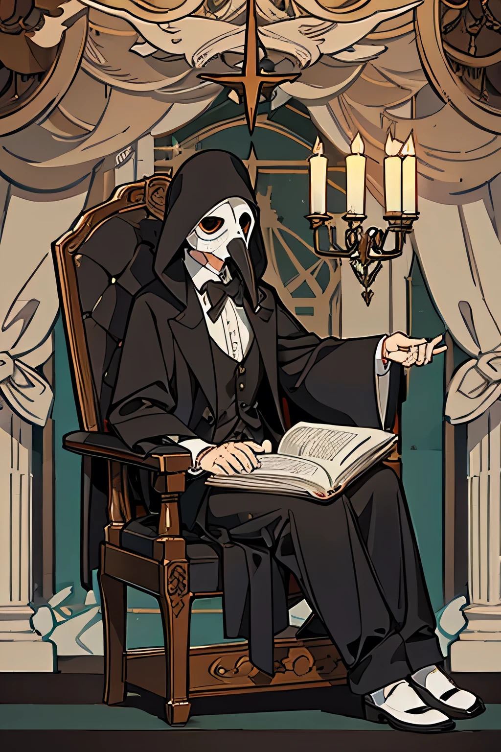 passenger ship,Plague Doctor,man,sitting,party,luxury,alone,小さな町