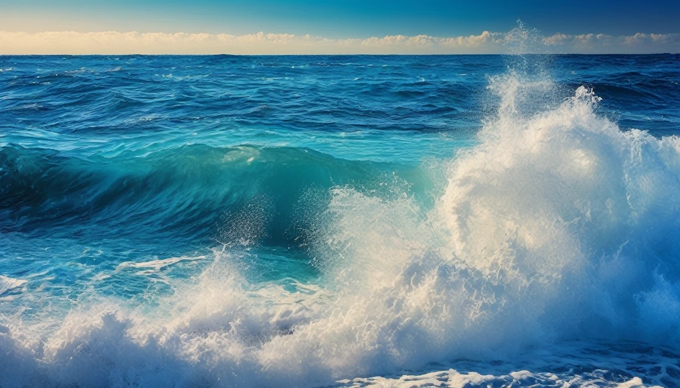 arafed view of a blue ocean with blue waves crashing, chaotic sea setting, breathtaking composition, beautiful sea landscapes, stunning ocean, magnificent background, beautiful background, beautiful dreamy breathtaking, beautiful blue ocean
