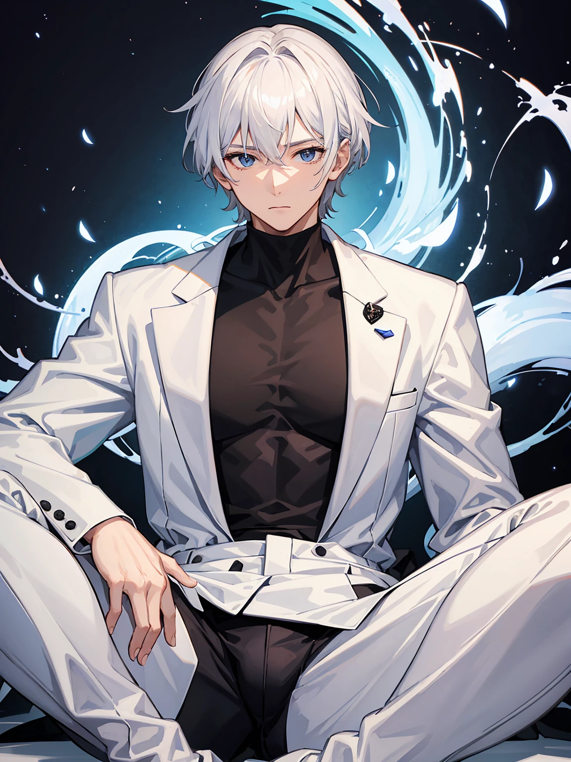 White suit、male、whole body、Black turtleneck