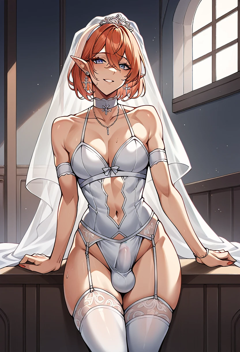 alien,a father (he had been brainwashing by his second son,crossdressing,Sex with his second son every day, wear sexy Wedding lingerie,bride of his second son,have one's first night,,swear live as the wife of his second son for life) ,an empty abandoned church,in front of the confessional table