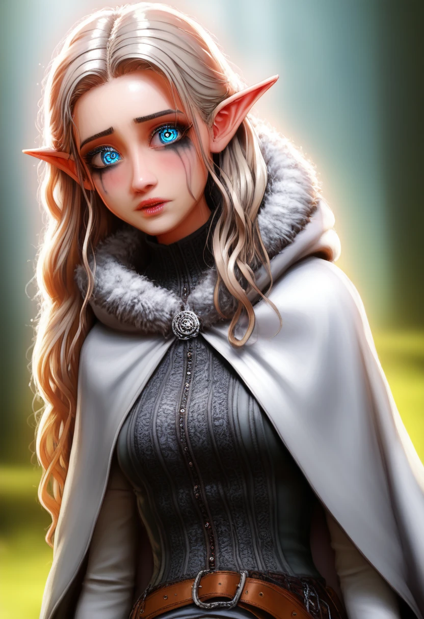 (masterpiece, top quality, best quality, official art, beautiful and aesthetic:1.2), (1girl), extreme detailed, (fractal art:1.3), colorful, highest detailed, perfect face, HDR, (white cloak golden lines:1.2), striking visuals, (dynamic streaks, luminous trails:1.2), vibrant colors, it looks even more beautiful than immortal, colored contact lenses, blush, high detail, anime, romanticism, modern, gothic art, anime style, film lighting, ray tracing, motion rye, close-up, sony fe gm, uhd, high detail, top quality, 8k, clean fingers, well-formed fingers, mdnn, (sharp focus:1.2), portrait, attractive young woman, (beautiful face:1.1), detailed eyes, luscious lips, (eye makeup:1.2), (tight body:1.2). (morning sun lighting:1.2), depth of field, bokeh, 4K, HDR. by (James C. Christensen:1.2|Jeremy Lipking:1.1) a small gnome girl with pale skin, very long wavy silver hair covering one eye, bright blue anime-style eyes with long lashes, wearing a corset, white puffy long sleeved shirt, and puffy cloth pants, leather bound boots, set in a windy fantasy landscape, (best quality, 4k, 8k, highres, masterpiece :1.2),ultra-detailed,dungeons and dragons, long elf ears, detailed skin and cloth textures, cute detailed face, intricate details, extremely detailed, 1girl, dynamic pose with hair covering one eye, shy personality, puffy cloth pants with leather belt, detailed privateer outfit, detailed buccaneer outfit, pouch on belt, wearing ornate leather armor with fur trim, silver inlay detail, wearing fur trimmed boots, wearing fur trimmed gloves, short, short height, halfing girl, small girl, very long detailed flowing hair, big head, big round eyes, windy, wind blown hair, wirey muscles, fighter, dynamic angle, kineticist, pathfinder, pathfinder kineticist, wind kineticist, pouty lips, 