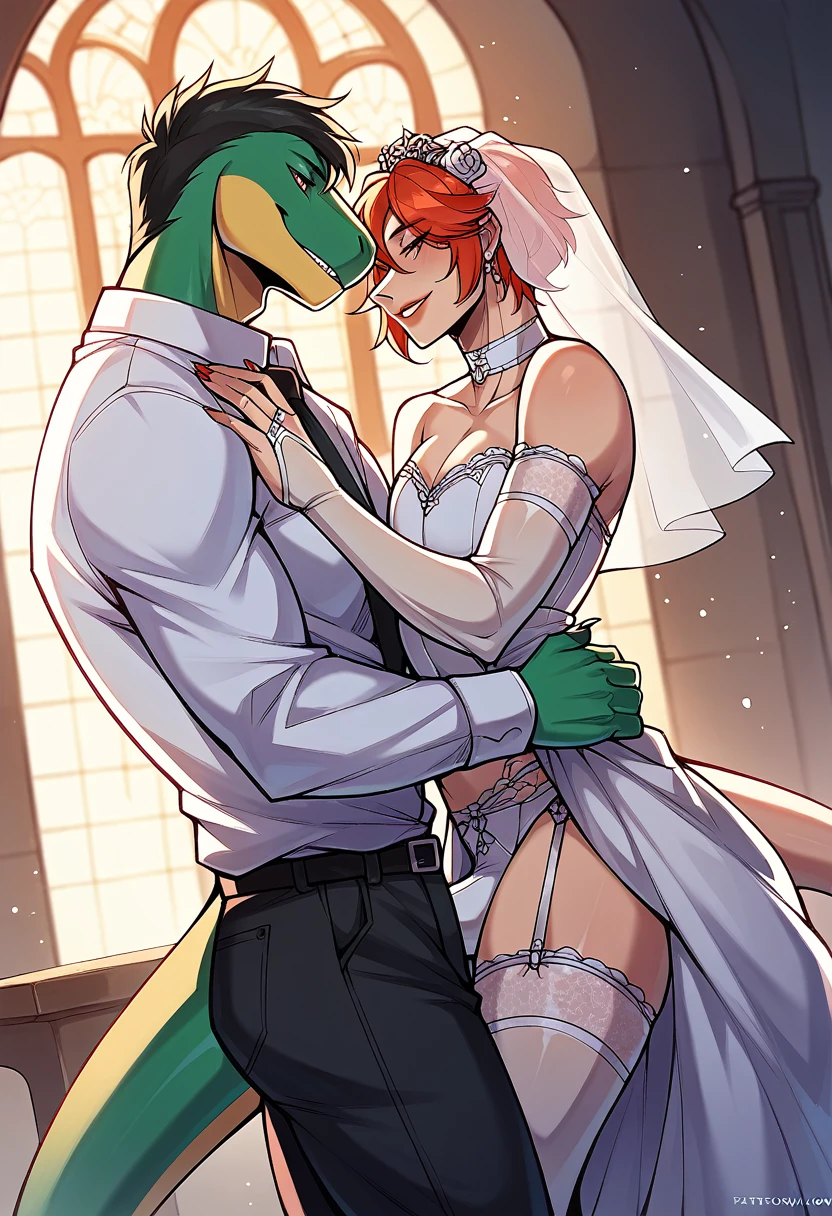 dinosaur,a father (he had been brainwashing by his second son,crossdressing,Sex with his second son every day, wear Wedding lingerie,bride of his second son,have one's first night,,swear live as the wife of his second son for life) ,an empty abandoned church,in front of the confessional table