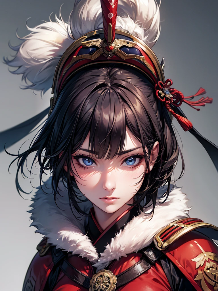 Highest quality, Ultra-high resolution, (Realistic: 1.4), beautiful Eyes, Super beautiful, beautiful, Warrior, Japanese style, beautiful Soldier, Eyes that beckon, Mistress's point of view, Attractive look, Sexy smile, Perfect Style, Perfect balance, Detailed skin, Mischievous Gaze, (Black Hair、ponytail), Droopy eyes、Japanese sword