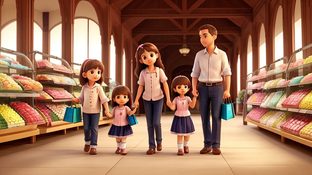 A little girl shopping with her family