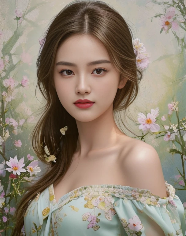 Close-up of woman with ponytail blowing up, ผู้หญิงlong hairSoutheast Asians with round faces, Large bust measures 38 inches., Warm light, morning sun, long hair,black eyes,abdominal muscles, The body is beautiful and strong., thick hips, rounded chest, (digital painting, HDR, high contrast), 3d, 8K, 45,000,000 pixcls!, Chinese woman, Southeast Asians with round faces, Chinese girl, young asian woman,lovely young woman, Beautiful Asian face, Season Wu, Gorgeous Chinese model, Si Han