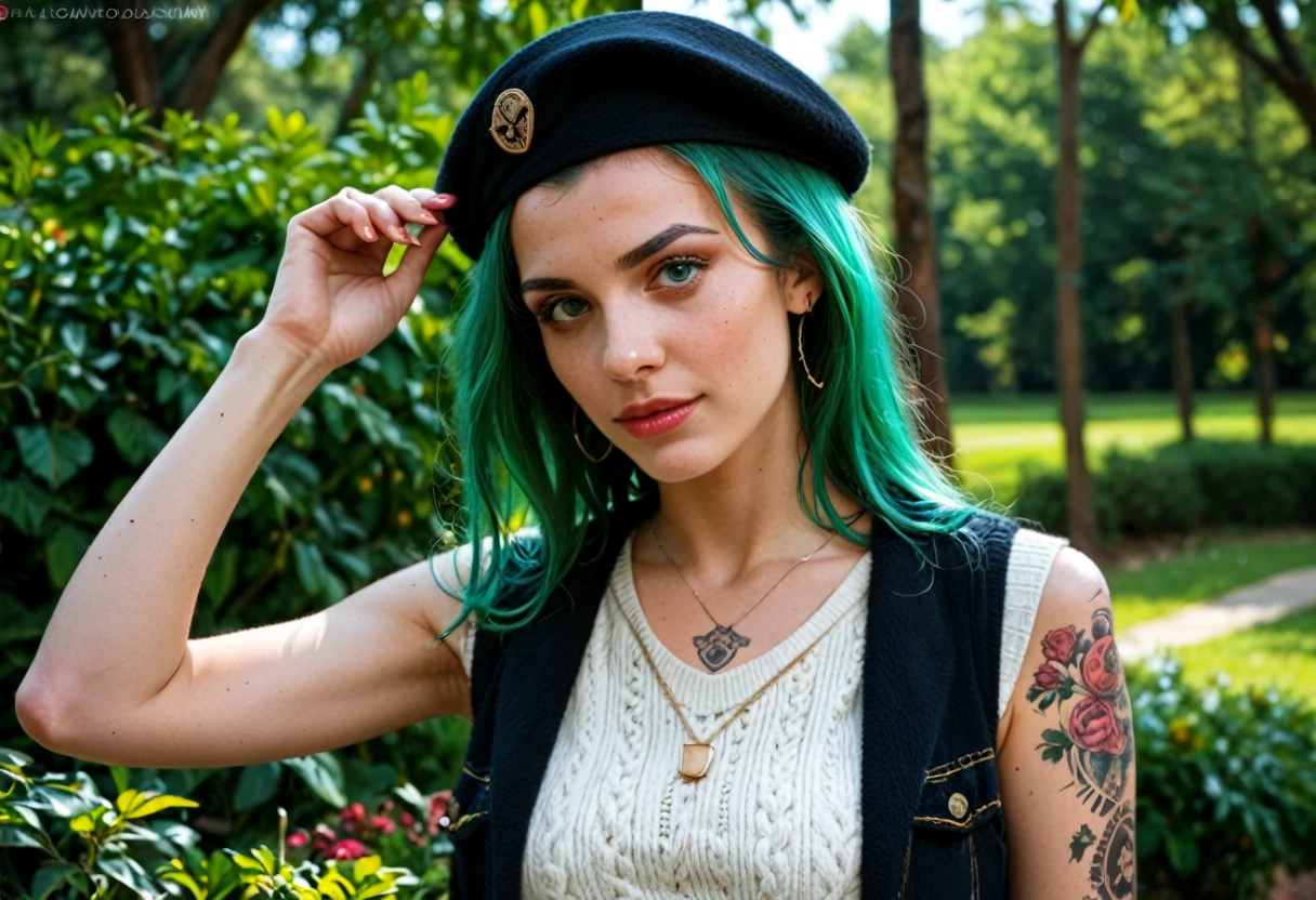 score_9,score_8_up,score_7_up BREAK 1girl,hipster,wool beret,sweater,neon green hair,vest,tattoos,highly detailed,detailed skin,depth of field,film grain,.igbaddie