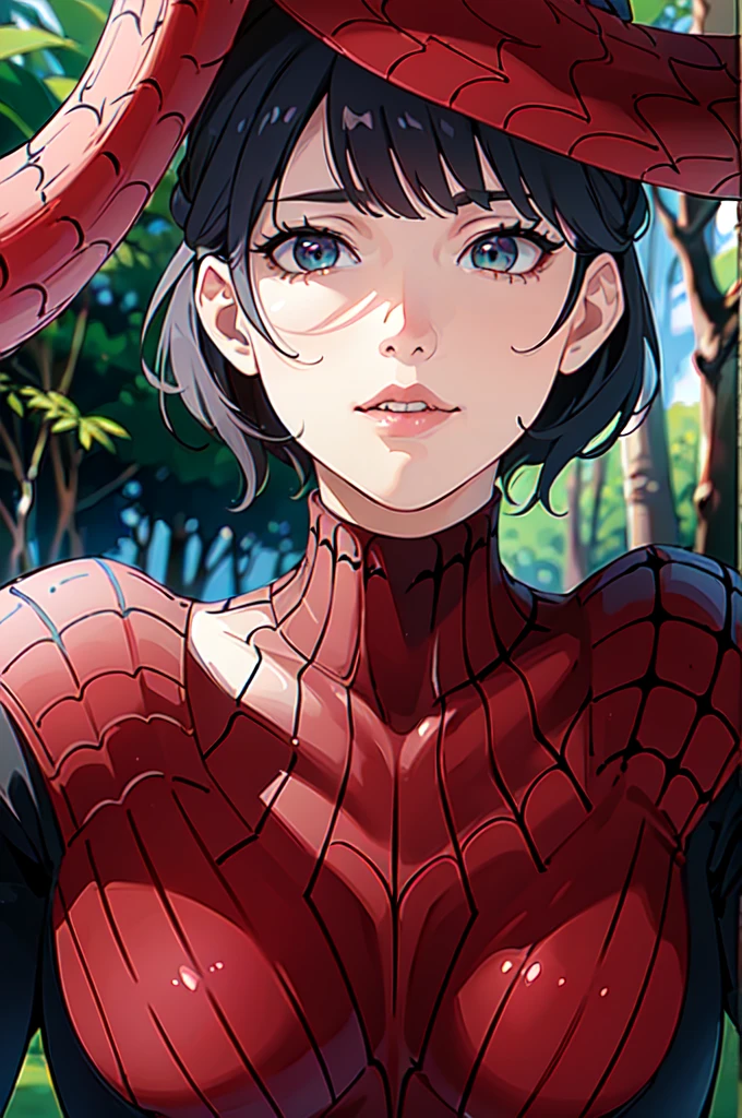 (best quality:1.4), (ultra highres:1.2), (photorealistic:1.4), (8k, RAW photo:1.2), very high detail, (portrait shot:1.5), (himmapan style:1.7),(giant, gigantic snake in Spider-Man custome, small trees, in jungle