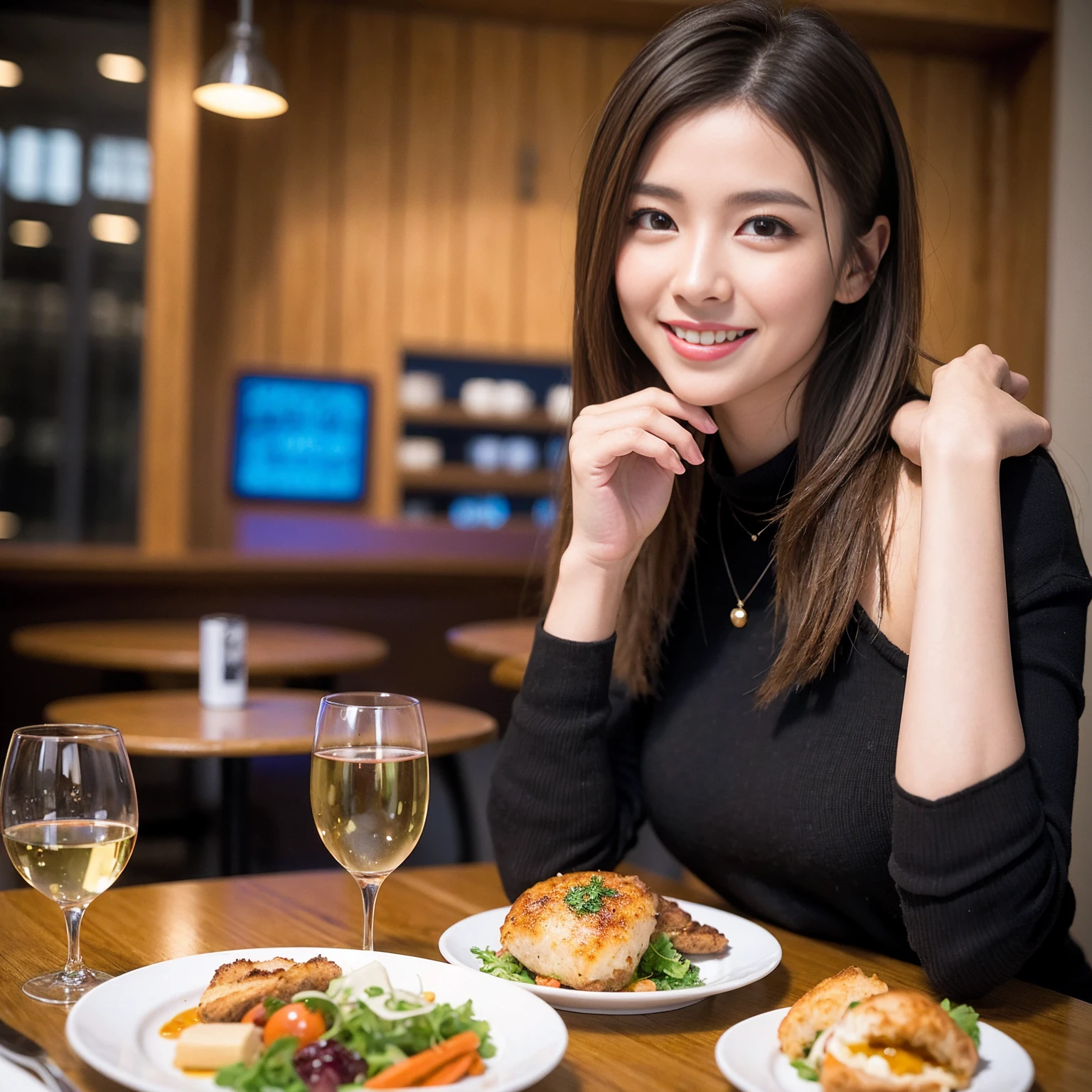 ((Highest quality、8K、masterpiece:1.3))、slimカップル、modelカップル、(Realistic, Intricate details:1.2), full-course dinner、Wine Party、Amazing view of the sunset sky and clouds、A bright smile、The wonderfulness of smile、Bright image、The beauty of wine, Beautiful Face, blue eyes, The light shines on your face, Blushing, short hair,Bright Face、 (Age 37), 39 years old, red wine 、Appetizers、Italian food、Wine bottle、Champagne、sparkling wine、Two beauties、Brown Hair、Shortcuts、Long sleeve shirt、dress、Beautiful woman 1, (slimな顔), (The body is slim), (Brown Hair), (Shortcuts), cheeks turn a little red,Attractive beauty、restaurant, In a prominent place (From the waist up) Nova Frog Style, actress, model, Upper Body, White wine, slim, wine glass, 中央に置かれたwine glass, smile, (smile: 1.15), Beautiful fine grain, Depth f/2,saturation, High Contrast, Strong light and shadow,Moist Body:1.5、3D texture、Delicate eyes、Brown Hair、The hair is very shiny、