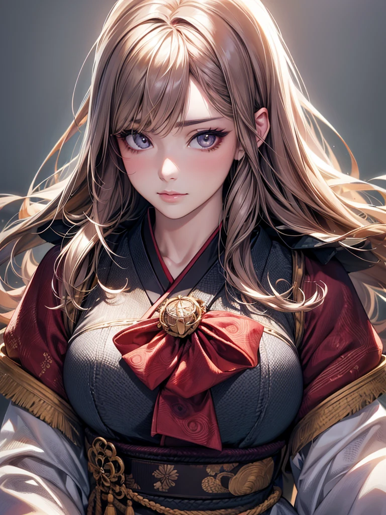 Highest quality, Ultra-high resolution, (Realistic: 1.4), Super beautiful, beautiful, Warrior, Japanese style Eyes that invite the viewer, Mistress&#39;s point of view, Attractive look, Sexy smile, Perfect Style, Perfect balance, Detailed skin full body shot, Mischievous Gaze, (Black Hair、ponytail:1.4),　Droopy eyes、Japanese sword