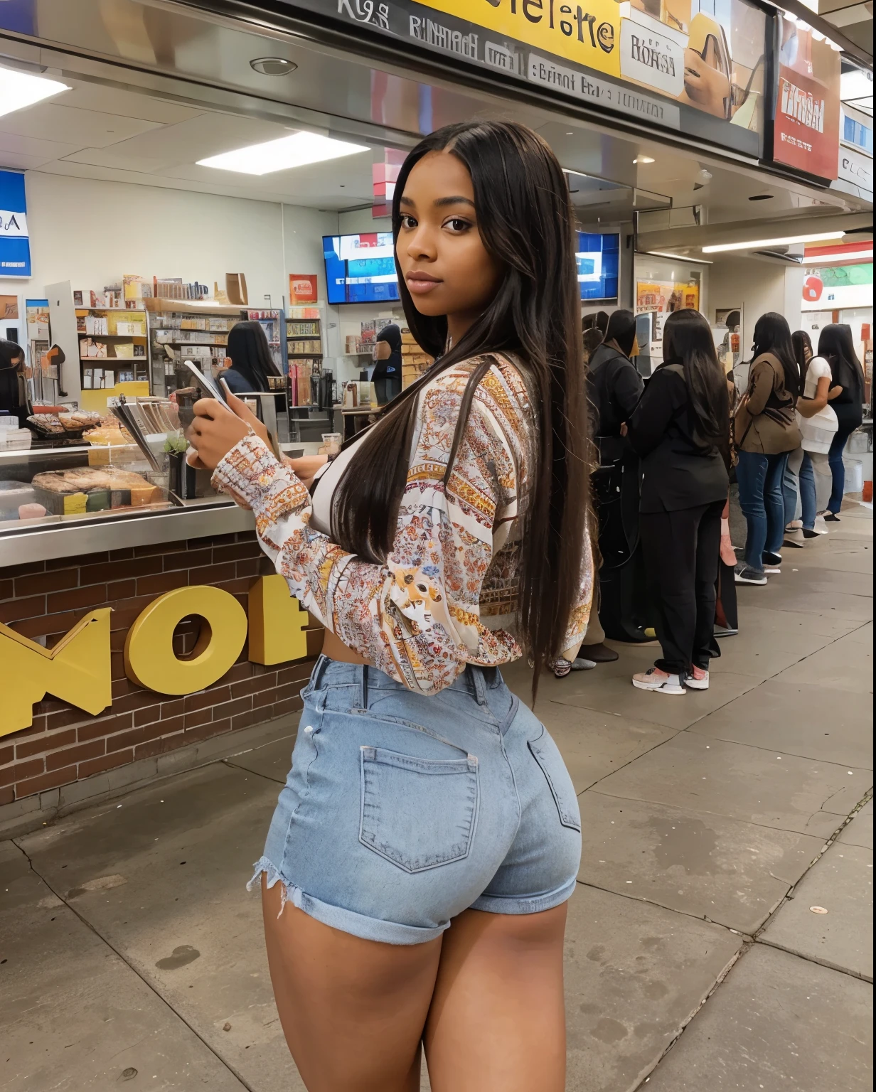 Mixed black ethnicity, curvy girl, long straight hair, 