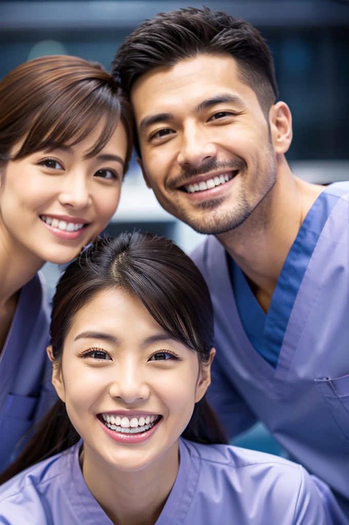 Male dentist and female dental hygienist 2people A good business partner 日本people Handsome Men and Beautiful Women Upper body close-up high resolution high resolution Highest quality smile Wearing navy blue scrubs