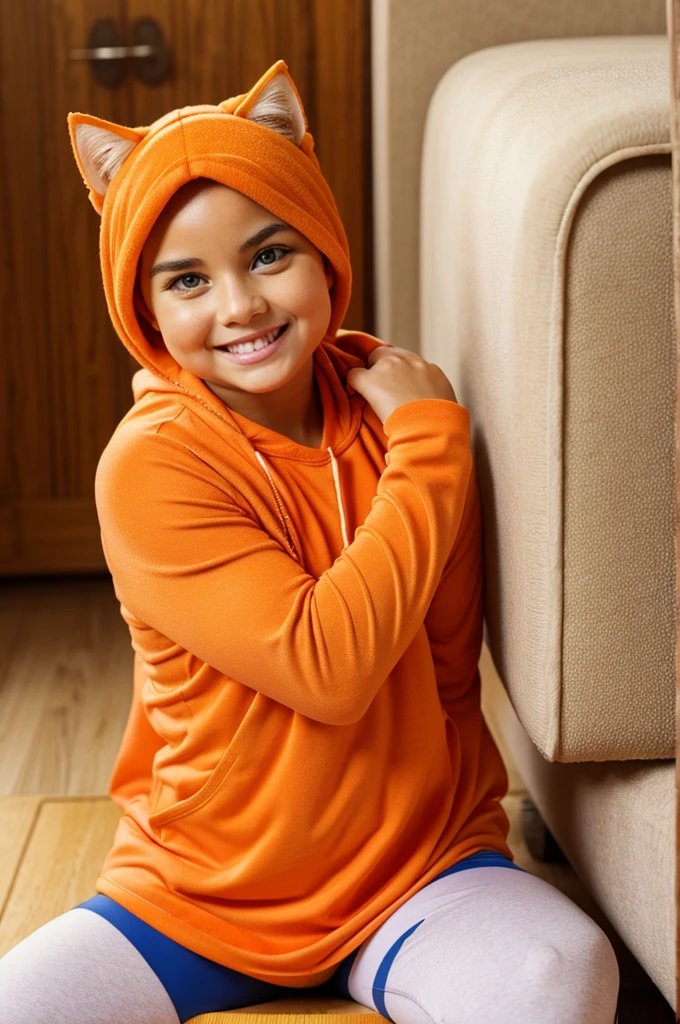A fat orange cat,big eyes,Warm smile,Wear sportswear,Getting ready for a run