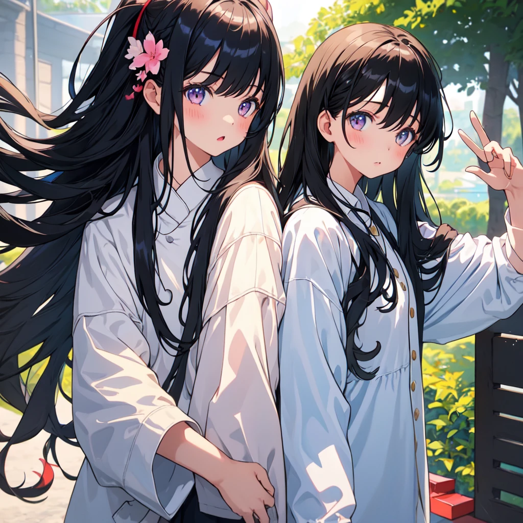 (1girl)Black-haired sister、I have long hair、Hot face