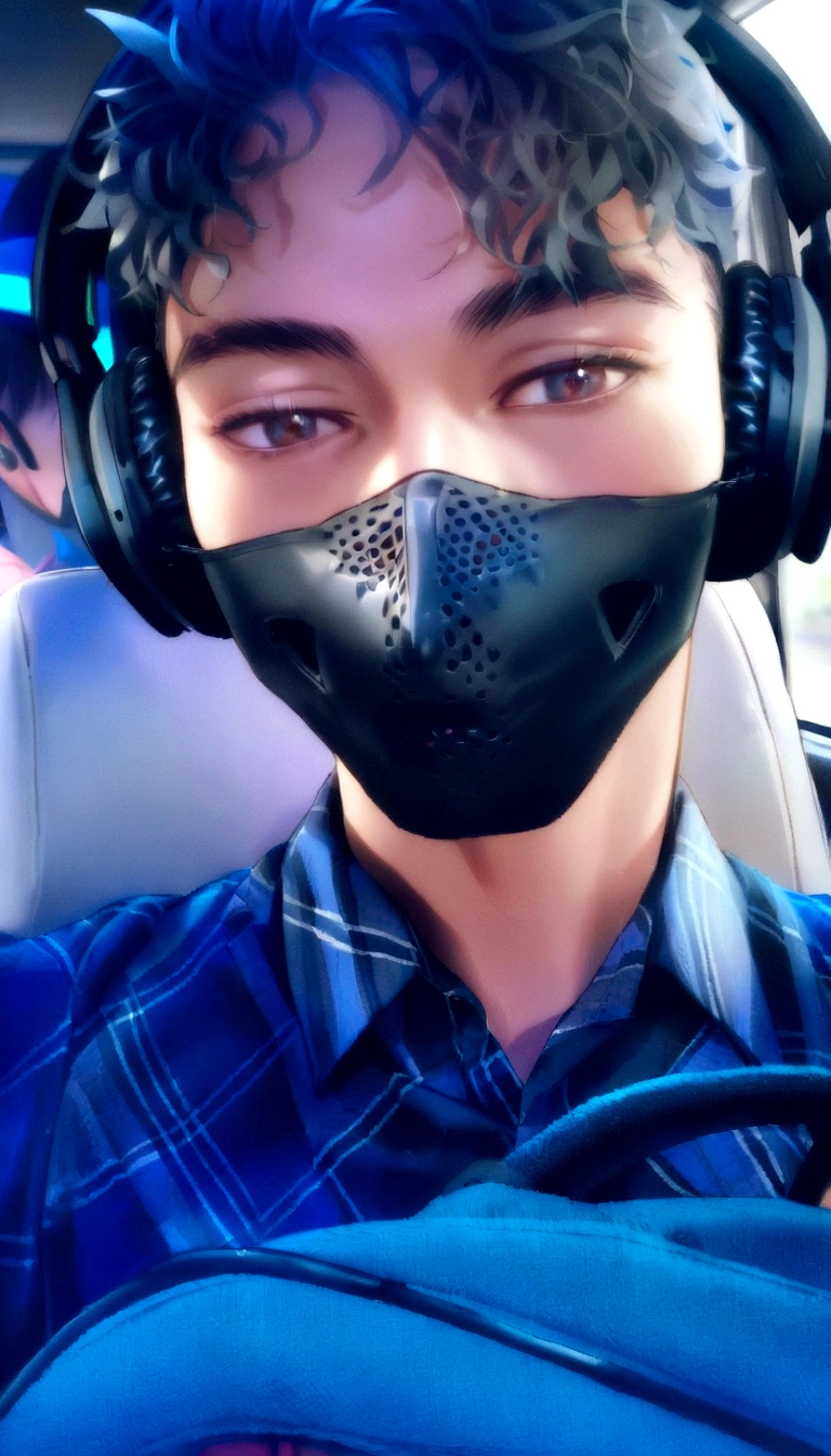 arafed man wearing a mask and headphones in a car, wearing all black mempo mask, wearing facemask, wearing mask, profile picture 1024px, wearing bandit mask, with head phones, wearing gaming headset, wearing a mask, wearing a gaming headset, with headphones, facemask, wearing headset, mask, wearing a headset, full mask
