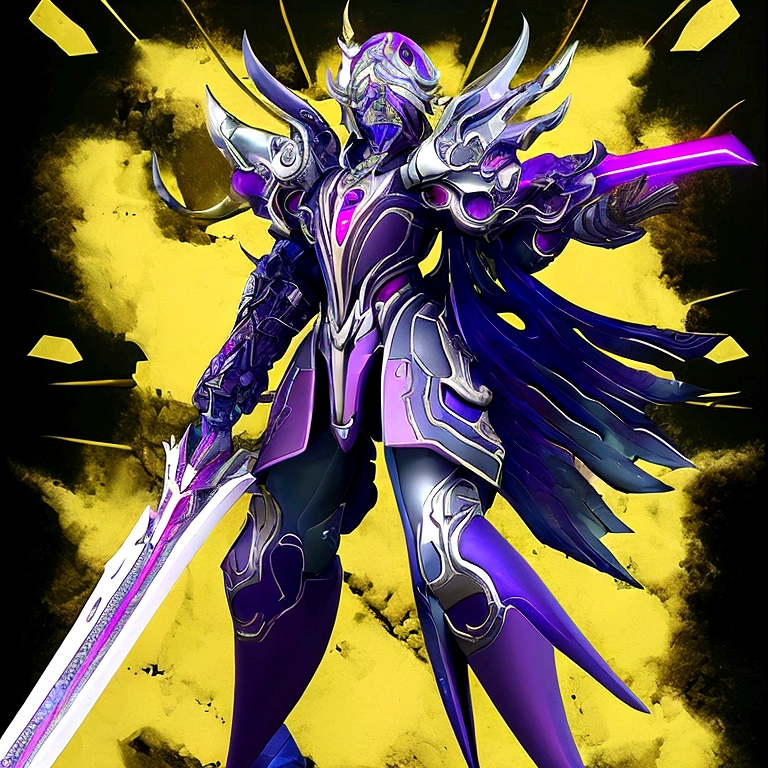 (masterpiece, top quality, best quality, official art, Beautiful and beautiful:1.2),(8K, best quality, masterpiece:1.2),CG神swordsw, arms, armor, alone, Keep, trumpet, luminescent, sword, 1 Boy, Keep arms, planted, Male focus, luminescent arms, Permanent, helmet, Gloves, Keep sword, 噪音指數56 luminescent sword, planted sword, shoulder armor, slope, slope background, Oil residue, Scapula, (Purple Light:1.3), Mecha shell blend「Mecha Weapon ( warframe) Also has titanium metal texture」 titanium prompt: sleek and modern desigh shoarp, ar 16:9 --v 5.1 輻射渲染 辛浣渲染 寶藍色的arms、Indigo shell group fake