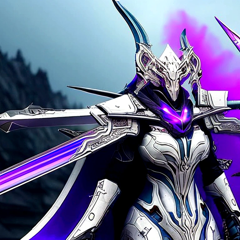 (masterpiece, top quality, best quality, official art, Beautiful and beautiful:1.2),(8K, best quality, masterpiece:1.2),CG神swordsw, arms, armor, alone, Keep, trumpet, luminescent, sword, 1 Boy, Keep arms, planted, Male focus, luminescent arms, Permanent, helmet, Gloves, Keep sword, 噪音指數56 luminescent sword, planted sword, shoulder armor, slope, slope background, Oil residue, Scapula, (Purple Light:1.3), Mecha shell blend「Mecha Weapon ( warframe) Also has titanium metal texture」 titanium prompt: sleek and modern desigh shoarp， ar 16:9 --v 5.1 輻射渲染 辛浣渲染 寶藍色的arms、Indigo shell