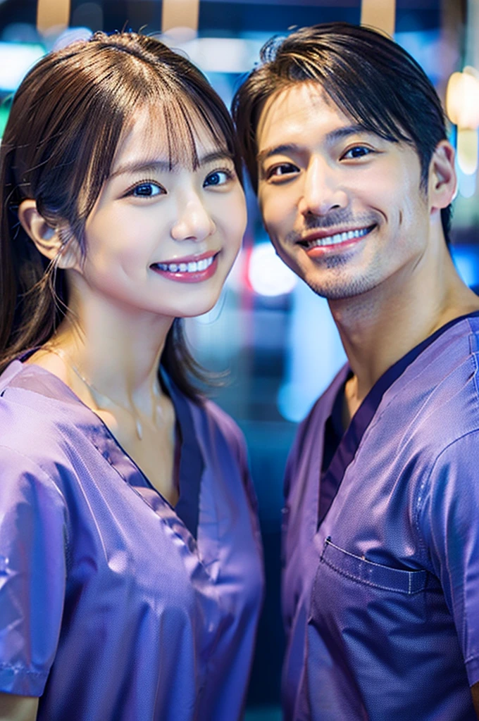 Male dentist and female dental hygienist 2people A good business partner 日本people Handsome Men and Beautiful Women Upper body close-up high resolution high resolution Highest quality smile Wearing navy blue scrubs
