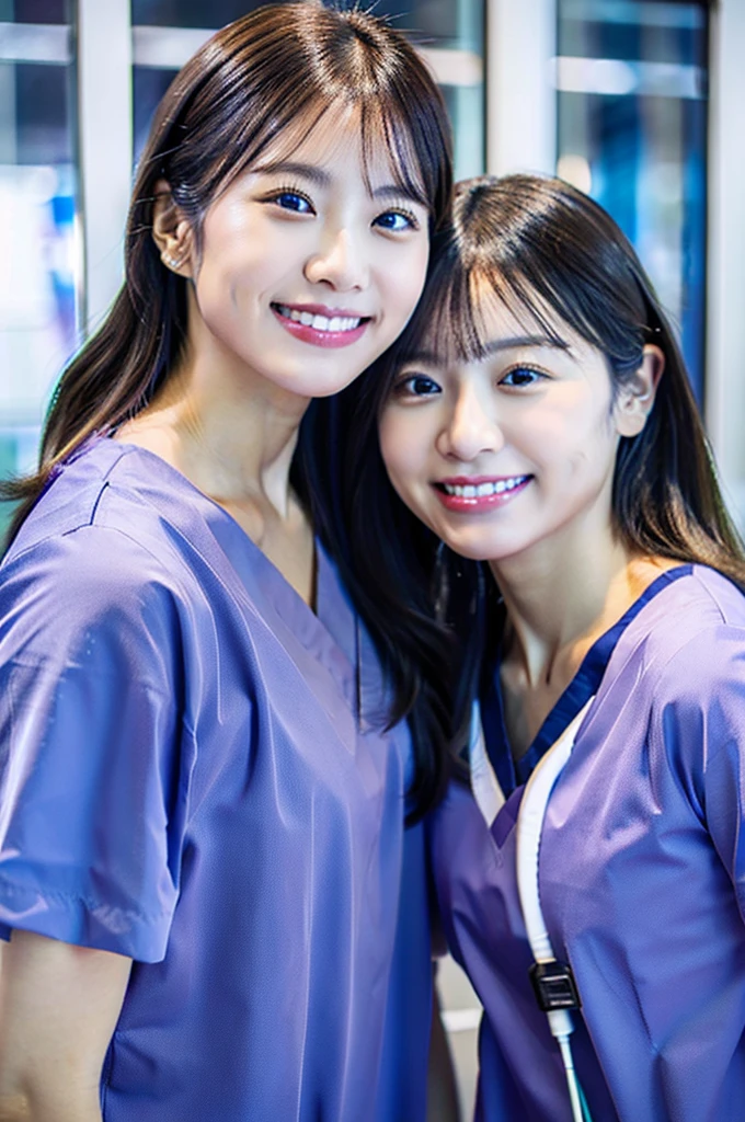 Male dentist and female dental hygienist 2people A good business partner 日本people Handsome Men and Beautiful Women Upper body close-up high resolution high resolution Highest quality smile Wearing navy blue scrubs