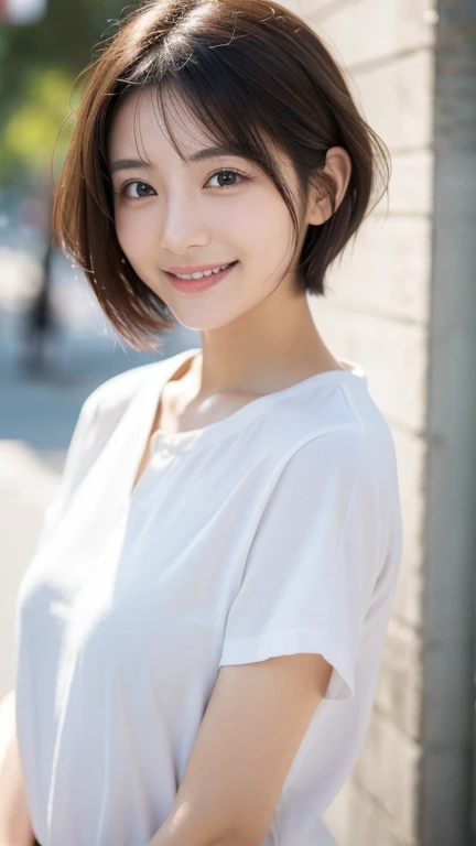 high resolution、Japanese women、Beauty、short hair、White shirt、Small face、smile