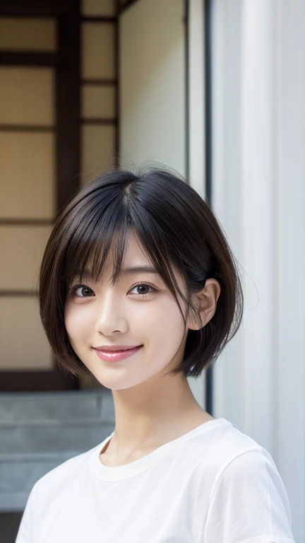 high resolution、Japanese women、Beauty、short hair、White shirt、Small face、smile