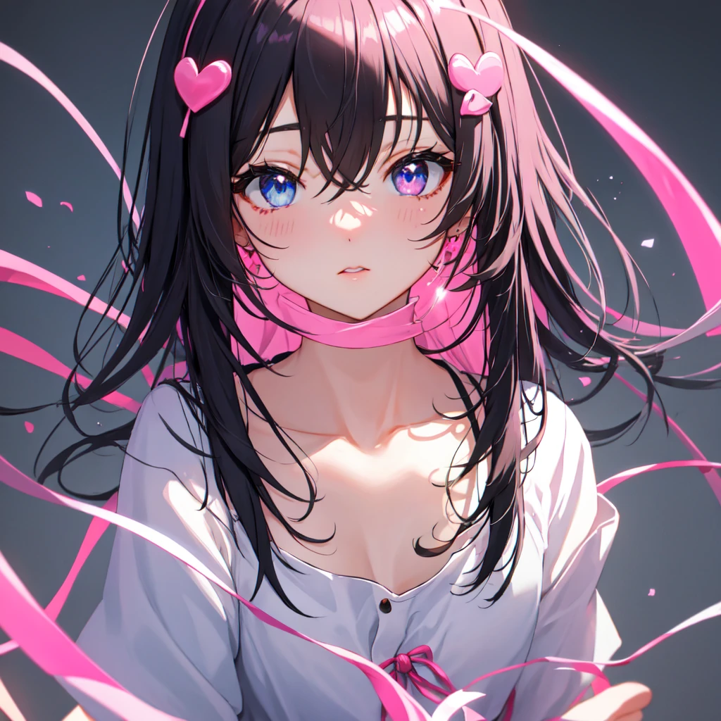Eyes are hearts、Eye color is pink、Beautiful black-haired girl